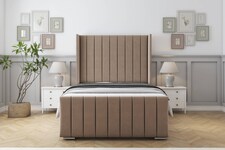 Sloomy Melbourne Mink Plush Bed Frame With Mattress With 50" Upholstered Wingback Headboard 4'6 Double