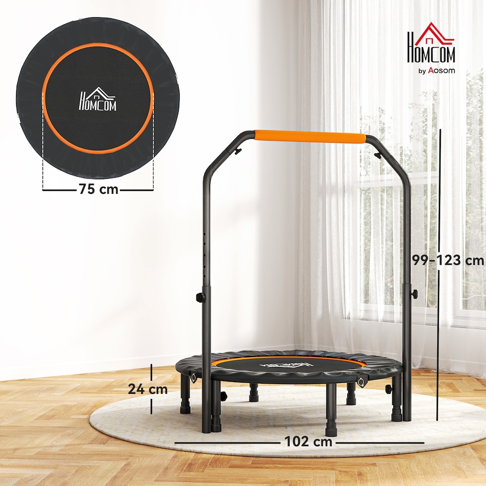 image 1 of HOMCOM 40" Foldable Mini Fitness Trampoline w/ Foam Handle, Orange