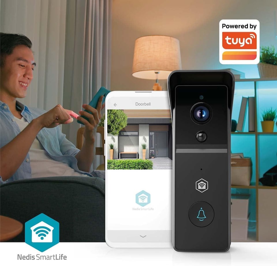 image 1 of NEDIS Smart Wi-Fi Video Doorbell Camera with Chime, 3MP Full HD 1296p, Wireless Battery Powered with Motion Sensor, Night Vision and 2-Way Audio