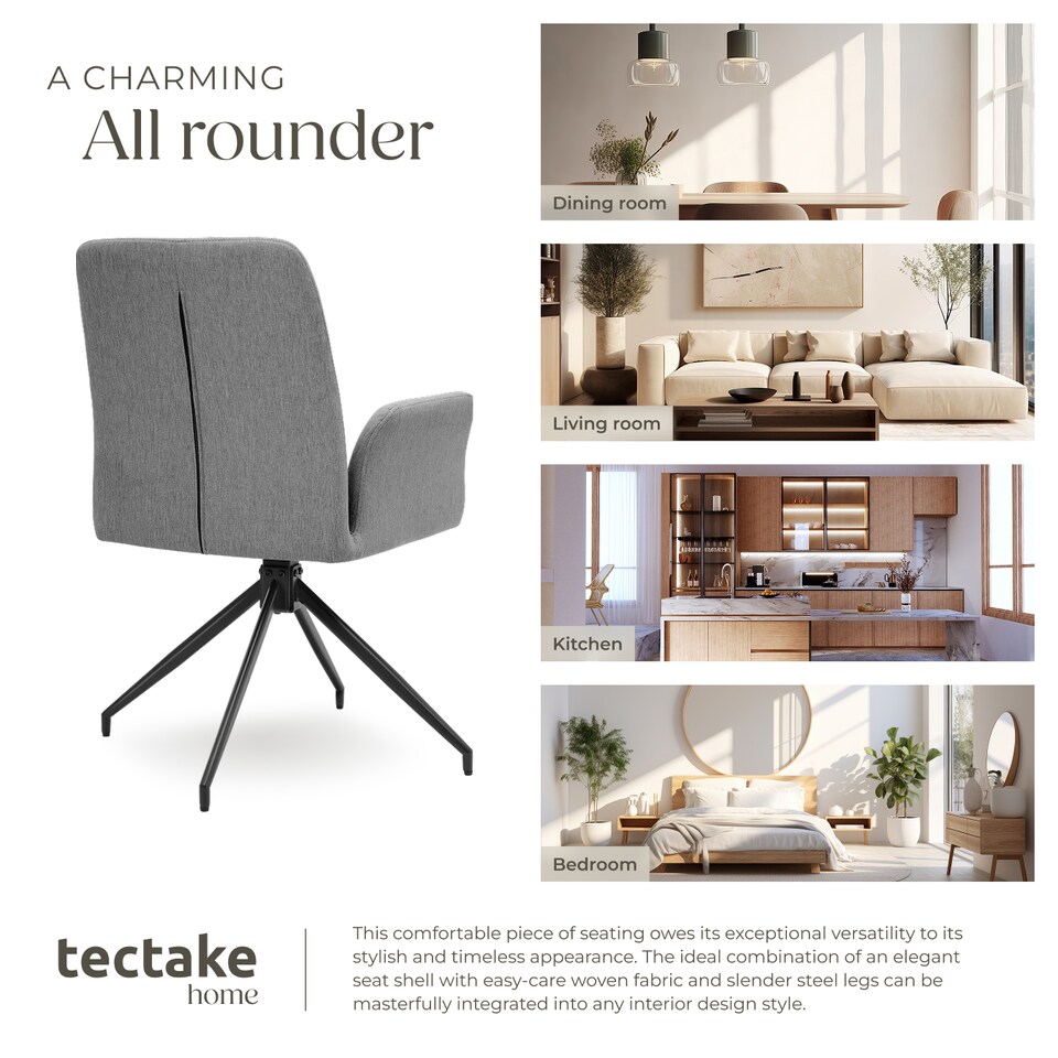 image 1 of Swivel Chair Daya - upholstered, robust fabric, 55.5 x 58 x 87 cm | Grey | anthracite | 6