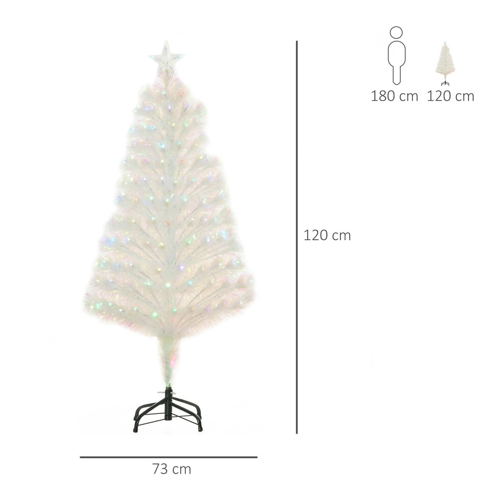 image 1 of HOMCOM 4FT Prelit Artificial Christmas Tree Fiber Optic Xmas Decoration, White