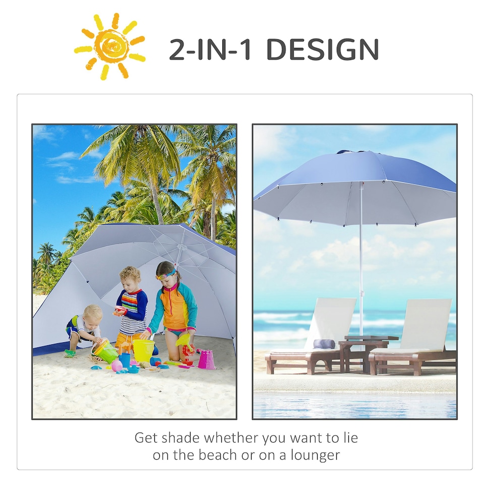 image 1 of Outsunny 2m Beach Umbrella Sun Shelter 2 in 1 Umbrella UV Protection Steel Blue