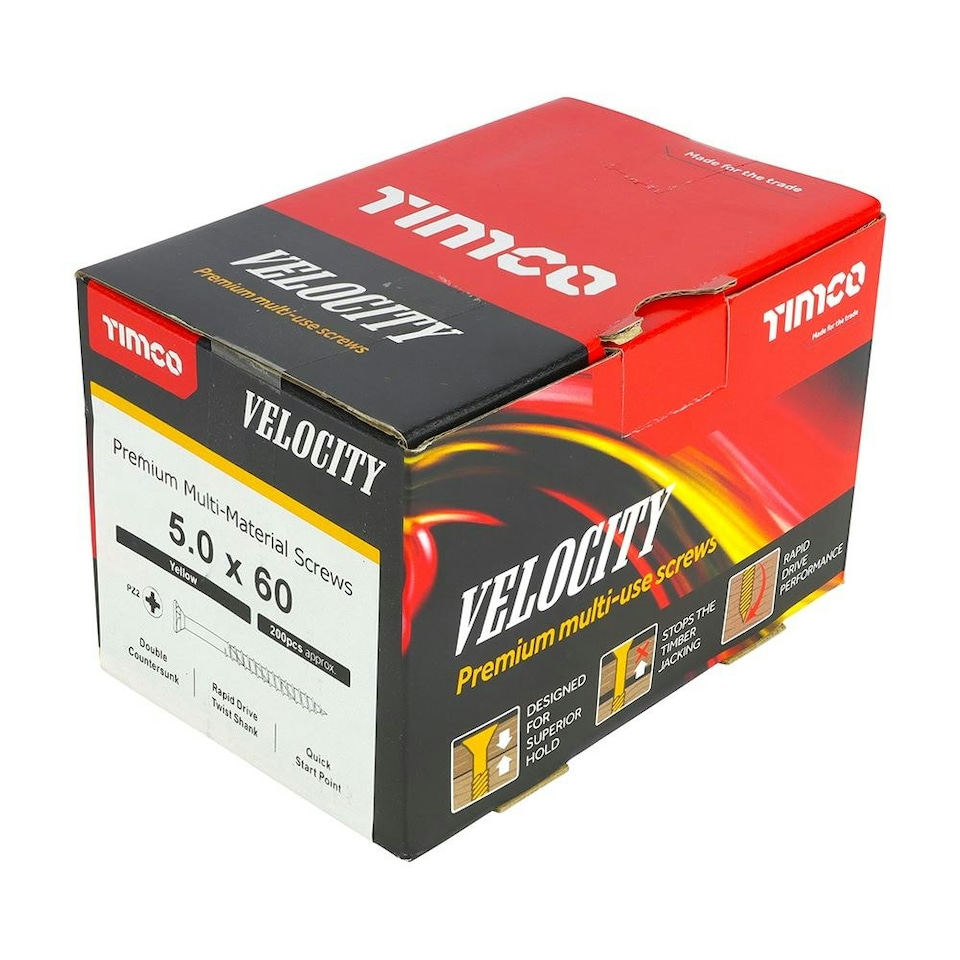 image 1 of Timco - Velocity Premium Multi-Use Screws - PZ - Double Countersunk - Yellow  (Size 5.0 x 60 - 200 Pieces)