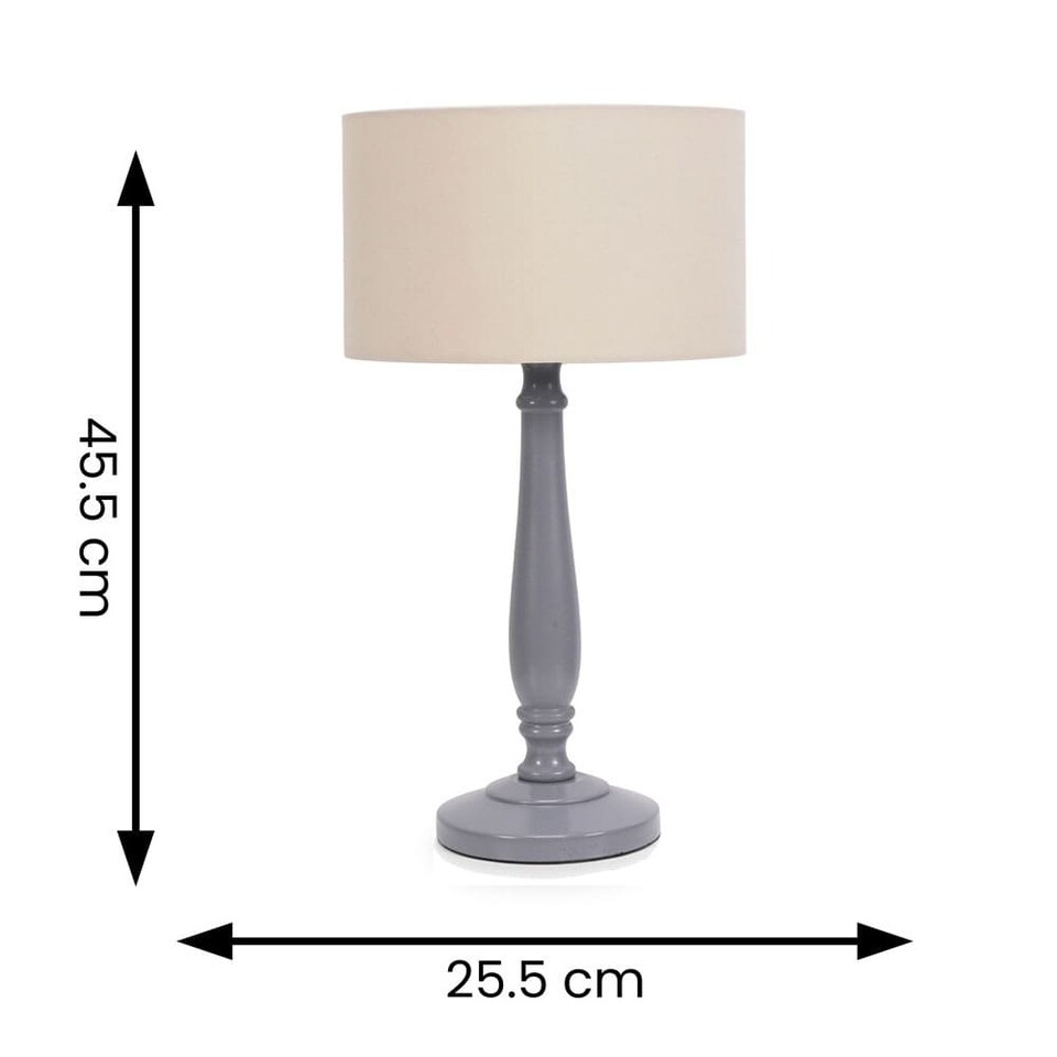 image 1 of ValueLights Victoria Grey Wood Table Lamp Cream Shade and Bulb