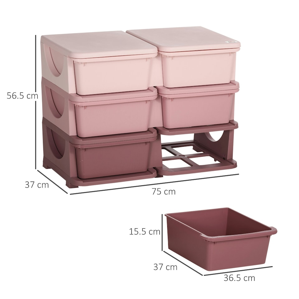 image 1 of HOMCOM Kids Storage Units with Drawers 3 Tier Chest Dresser Tower Pink