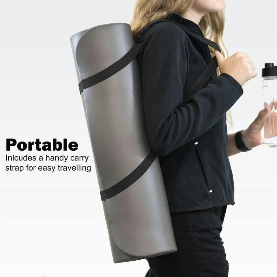 image 1 of UBUNG Yoga Mat Non Slip with Carry Strap 10mm Thick Mat for Pilates Yoga Grey