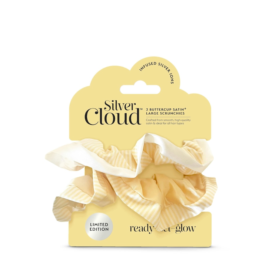 image 1 of Silver Cloud Satin Frilly Scrunchies - Buttercup Collection Yellow