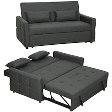 HOMCOM 2 Seater Sofa Bed, Convertible Pull Out Bed Settee, Charcoal Grey | Grey | Charcoal grey