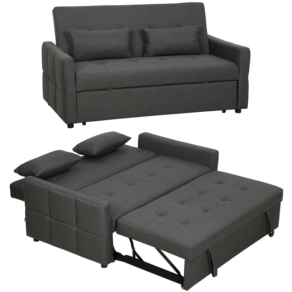 image 1 of HOMCOM 2 Seater Sofa Bed, Convertible Pull Out Bed Settee, Charcoal Grey | Grey | Charcoal grey