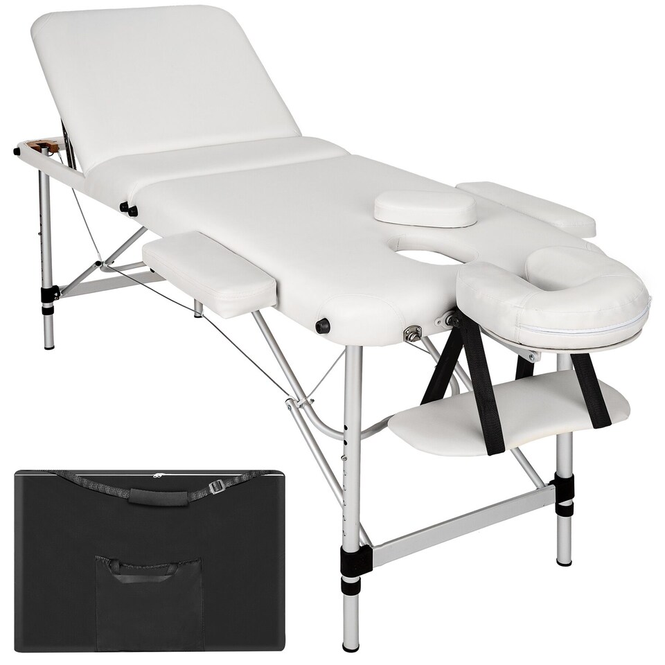 image 1 of Massage Table - 3-zone bed with aluminium frame, 5cm pad, folding, adjustable | White | white | 1