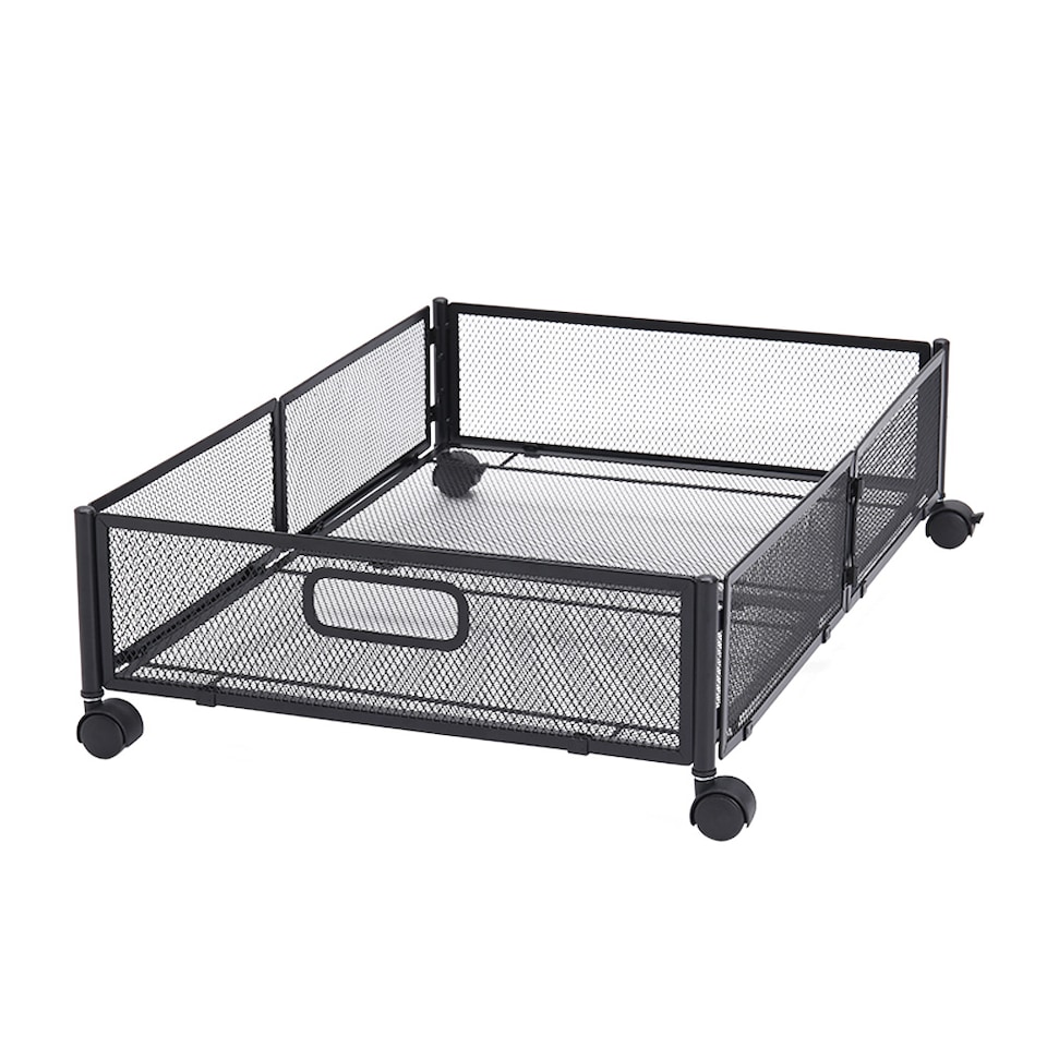 image 1 of Living and Home Under Bed Steel Storage Organizer Basket with Wheels | Black