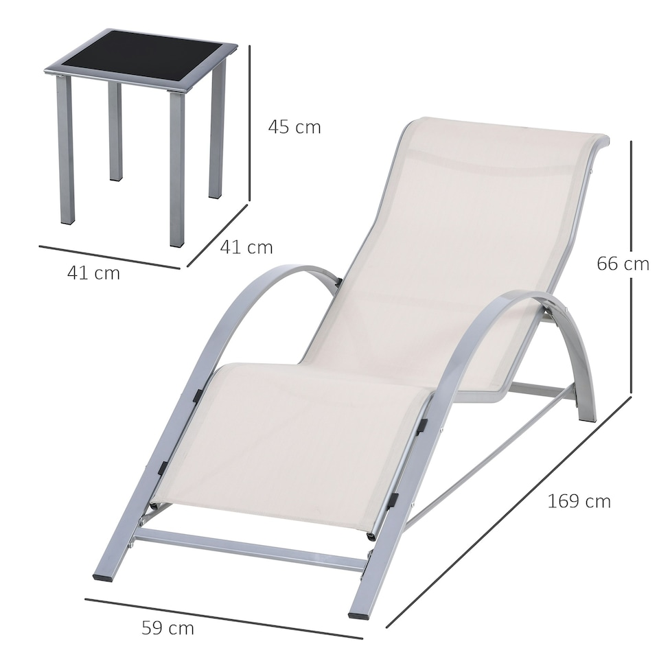 image 1 of Outsunny 3 Pieces Lounge Chair Set Garden Sunbathing Chair w/ Table Cream