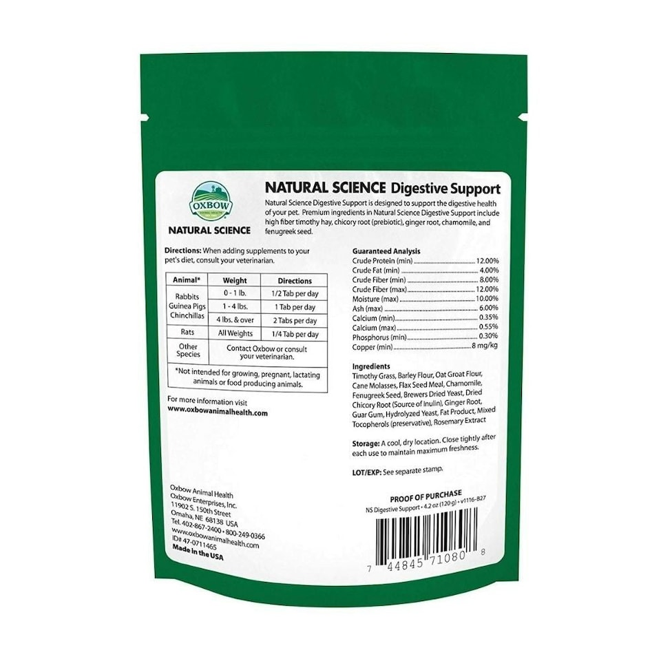 image 1 of Oxbow Natural Science Digestive High Fibre Supplement Small Animals x 60 Tablets