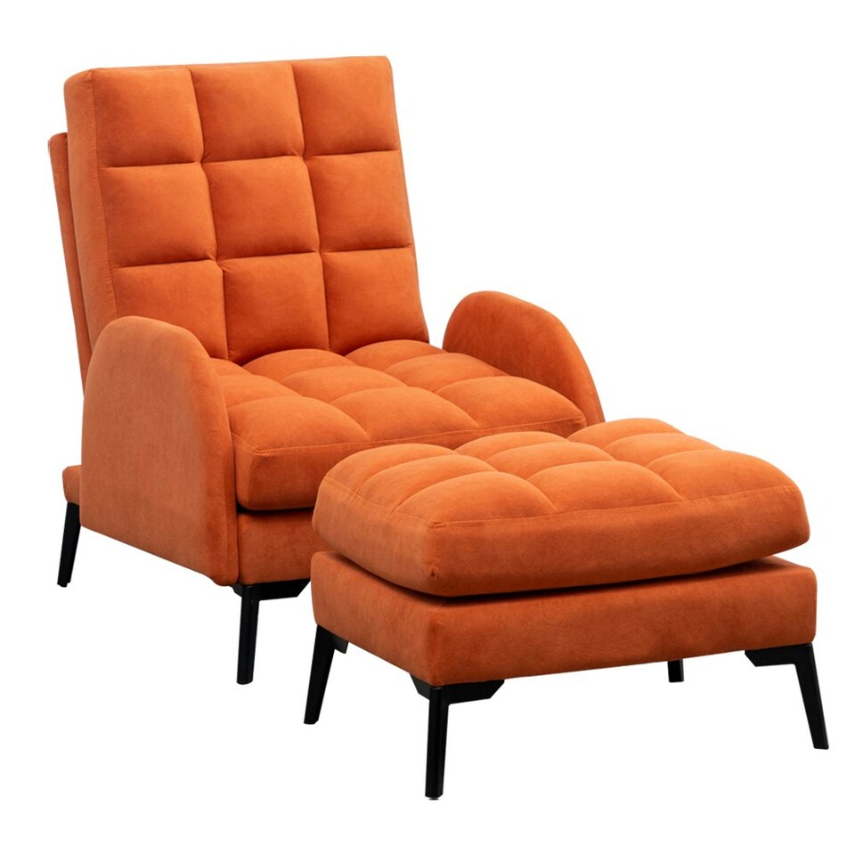 image 1 of Living and Home Recliner Armchair and Ottoman Set with Metal Legs - Orange