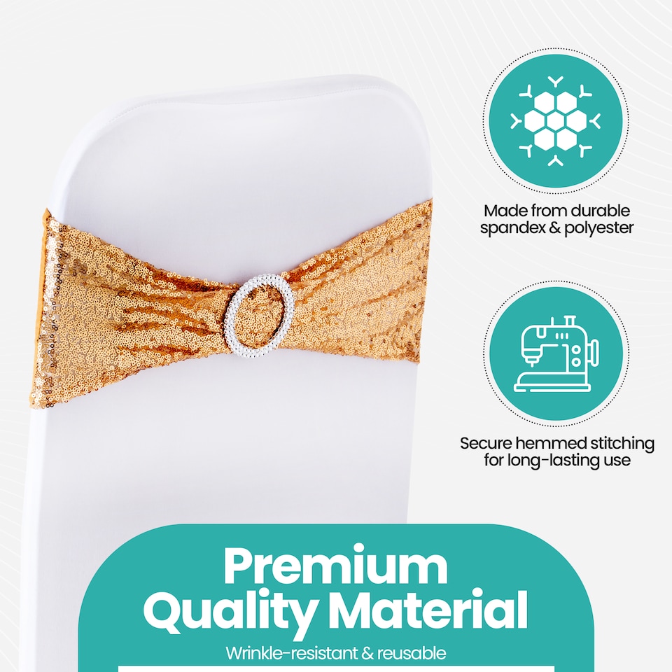 image 1 of Sequin Chair Sashes Stretch Spandex Chair Bands with Silver Buckle - 10pcs