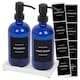image 1 of Harbour Housewares 2pc Glass Soap Dispenser Set with Ceramic Tray & Labels - 500ml - Blue/Black