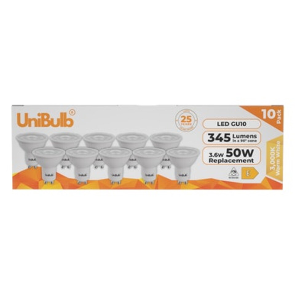 image 1 of UniBulb LED GU10 345lm 3.6W 3000K (Warm White) Light Bulb - Pack of 10