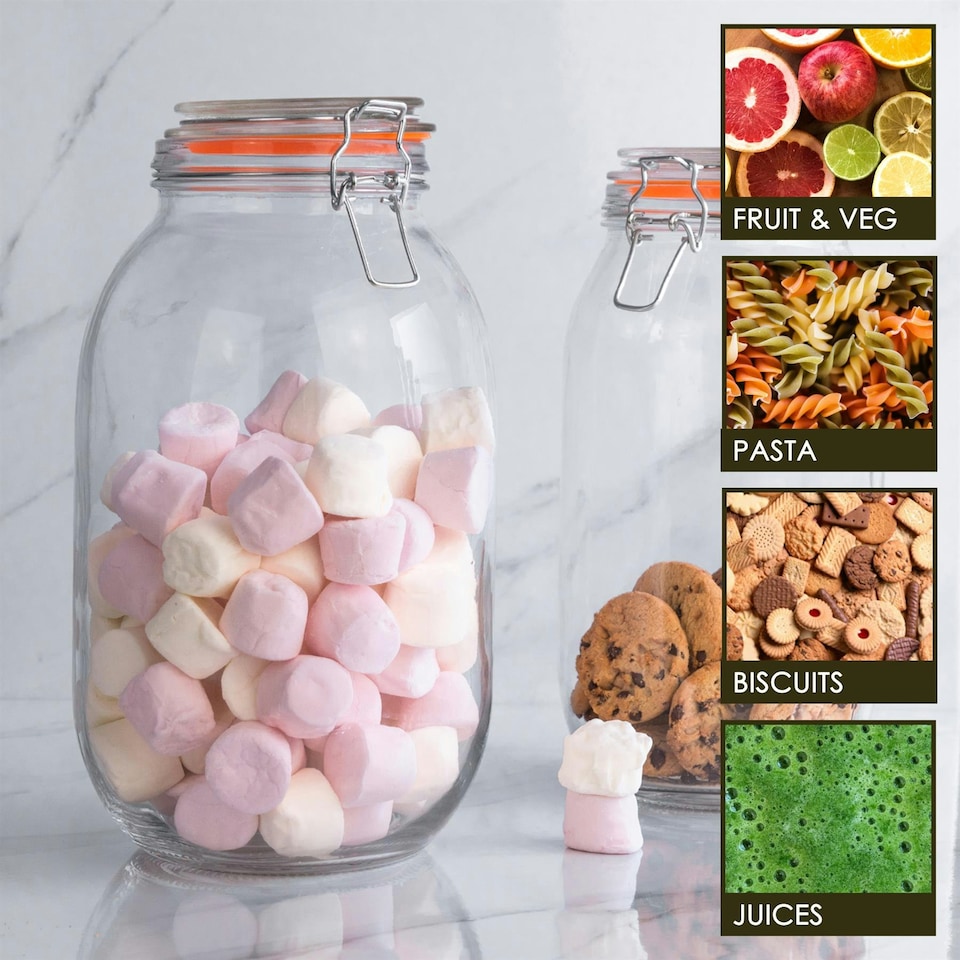 image 1 of Argon Tableware Glass Storage Jars with Labels - 3 Litre - Orange Seal - Pack of 6