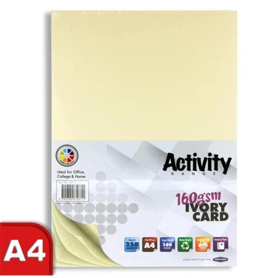 image 1 of Pack of 250 Sheets A4 Ivory 160gsm Card by Premier Activity
