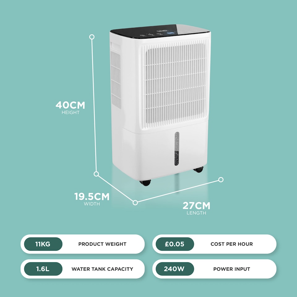 image 1 of DMD 16L/Day Dehumidifier for Home Damp with Digital Humidity Display, 24H Timer, Continuous Drainage