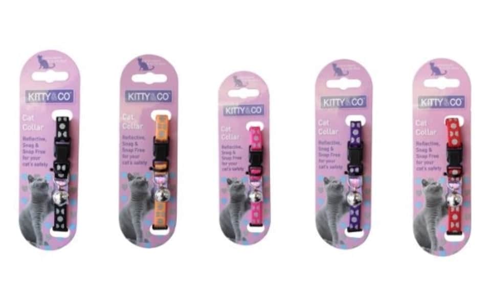 Kitty&Co Safety Buckle Cat Collar Reflective PolkaDot Astd - Pack of 6