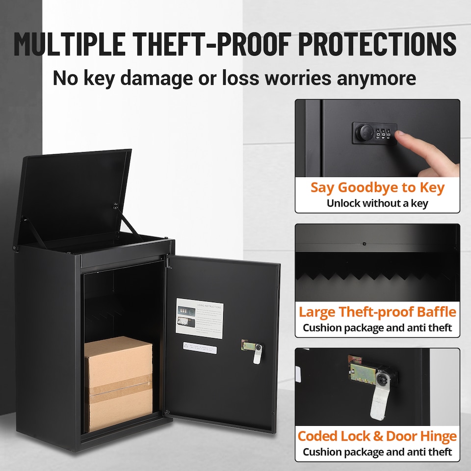 image 1 of London Boutique Black Wall Mounted 1 Tier Parcel Box With Combination Lock 39x26x53cm 1Piece
