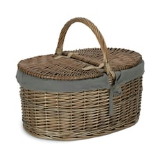 Antique Wash Deep Oval Picnic Basket with Lining Grey | Grey | One Size
