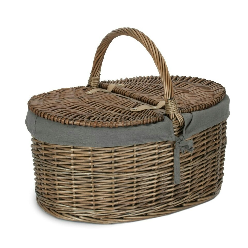image 1 of Antique Wash Deep Oval Picnic Basket with Lining Grey | Grey | One Size