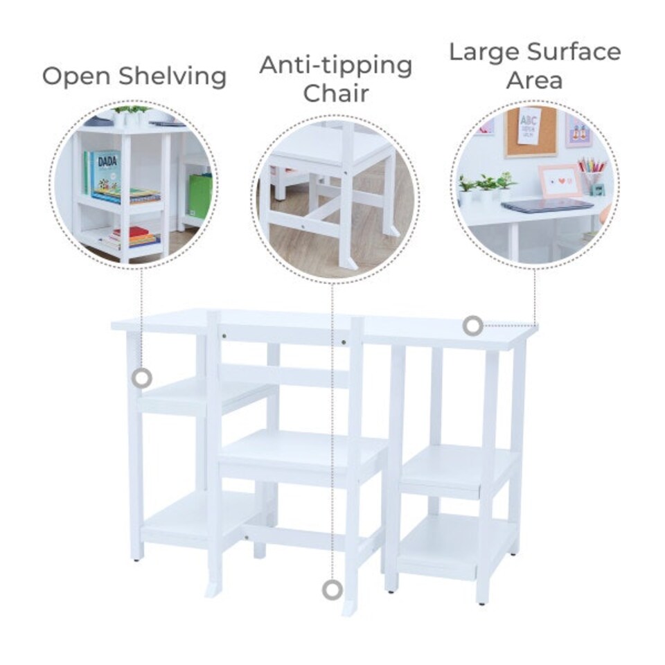 image 1 of Teamson Kids Children's Play Desk with Shelves and Chair, White