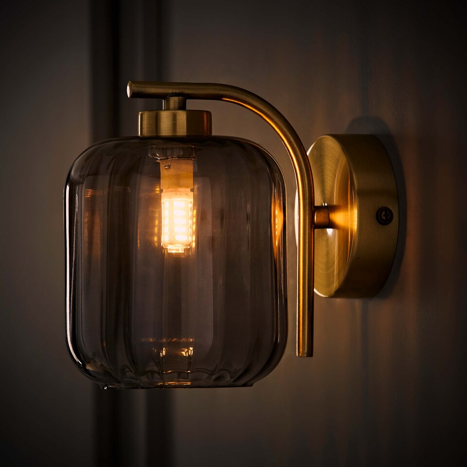 image 1 of ValueLights Amelie Gold Ribbed Glass Lamp Wall Light & Bulbs | Gold