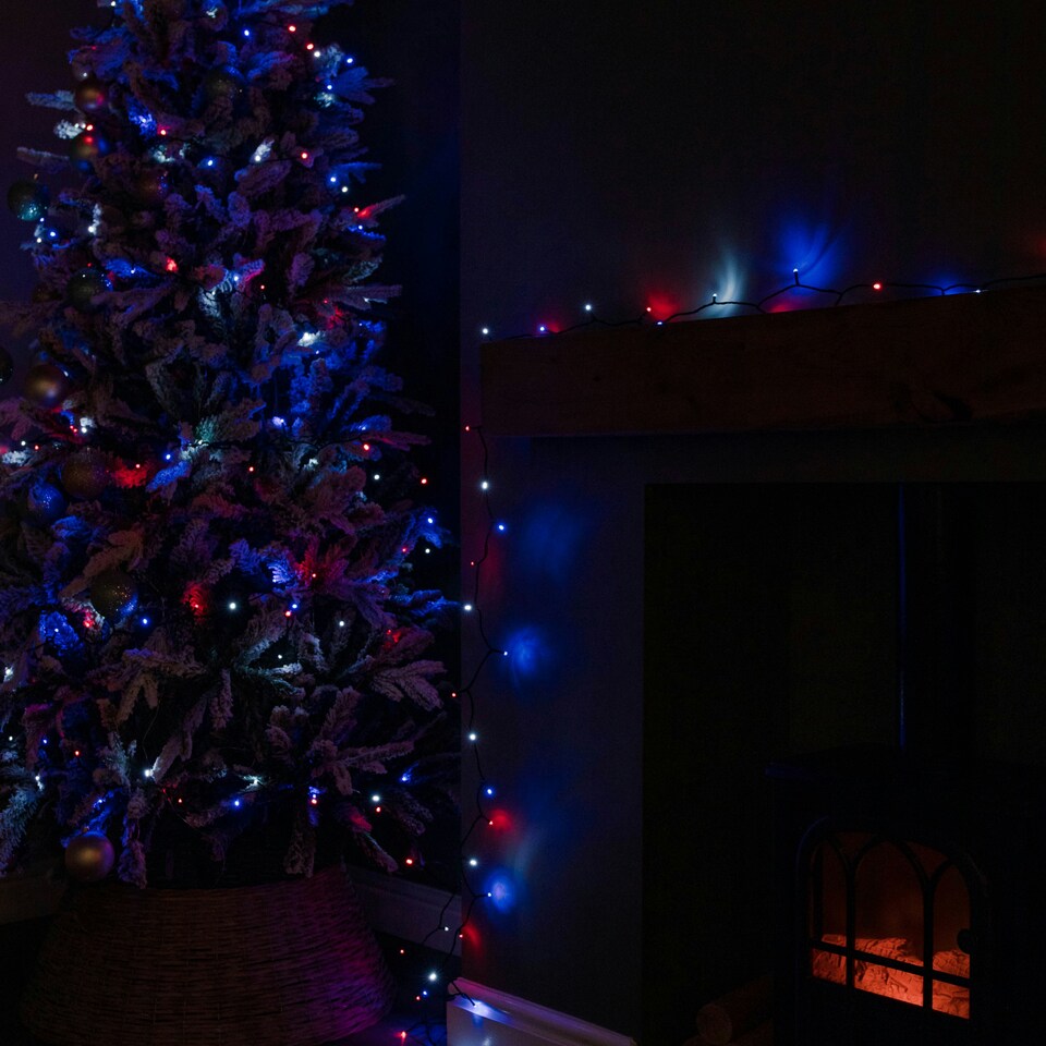 image 1 of 38.3m 480 LED SupaBrights Multi-Action Christmas String Lights with Timer in Blue, Red & White
