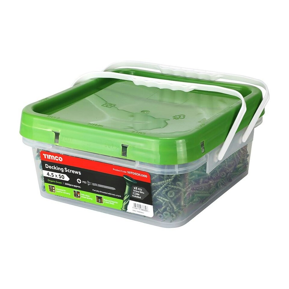 image 1 of Timco - Decking Screws - PZ - Double Countersunk - Exterior - Green (Size 4.5 x 50 - 2000 Pieces)