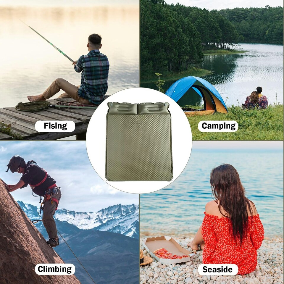 image 1 of Alivio Camping Inflatable Sleeping Pad, Waterproof Inflating Sleeping Mat (Double, Olive Green) Green | Olive Green