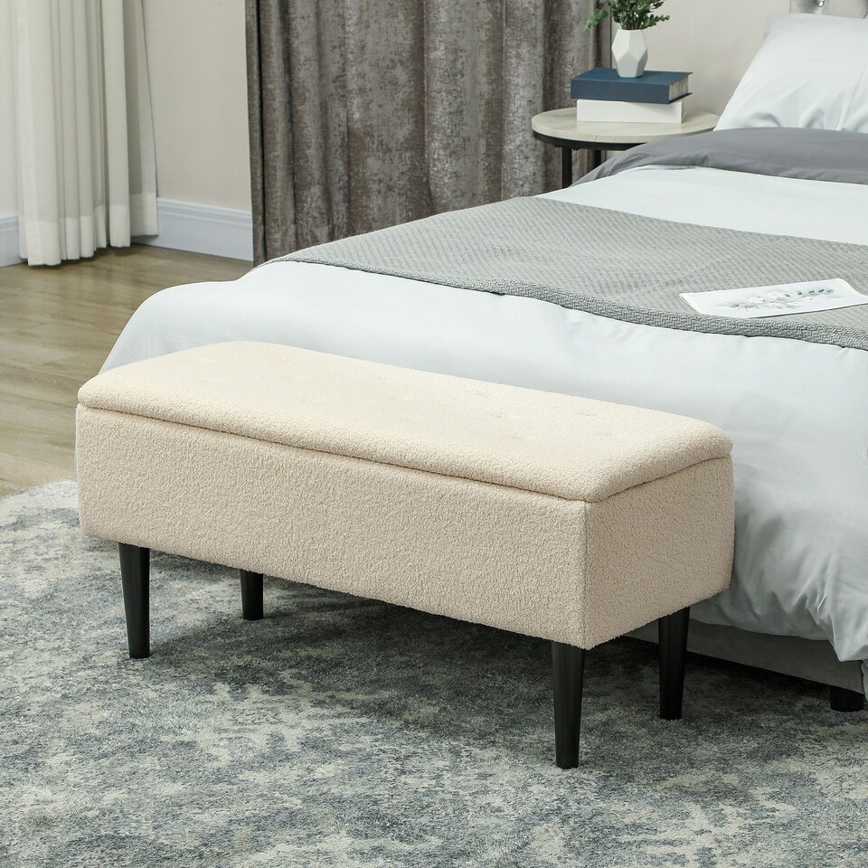 image 1 of HOMCOM 15" Ottoman Storage Box with 47L Storage Capacity, Cream White