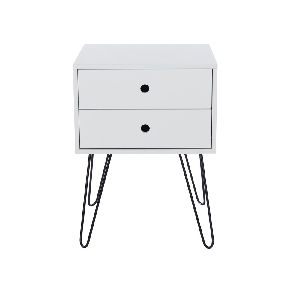 image 1 of Options Telford 2 Drawer Bedside Cabinet - Contemporary Painted Nightstand with Metal Hairpin Legs | White | White | One Size | 1