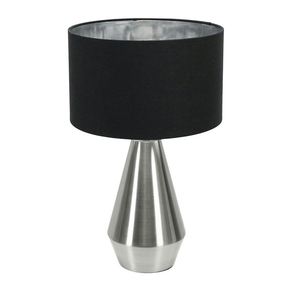 image 1 of ValueLights Jax Chrome Dimmable Touch Table Lamp with Black with Chrome Inner Lamp Shade and LED Bulb