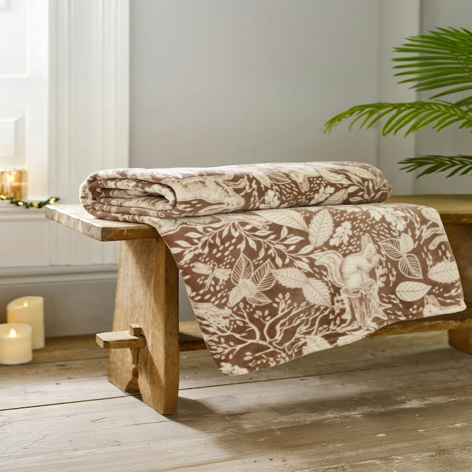 image 1 of Winter Forest Woodland Animal Soft Throw - 140 x 180cm Decorative Blanket | Brown | Umber | 1