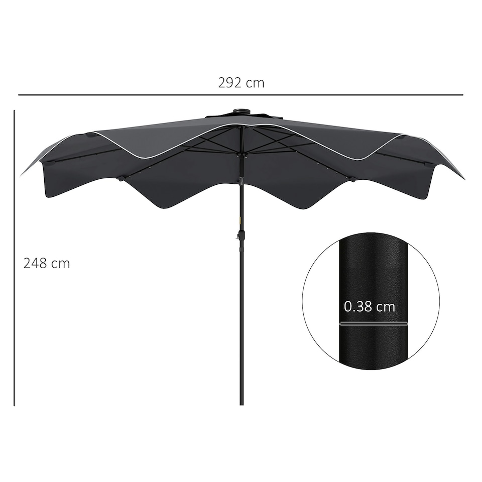 image 1 of Outsunny Garden Parasol Umbrella with LED Lights and Tilt, Table Umbrella
