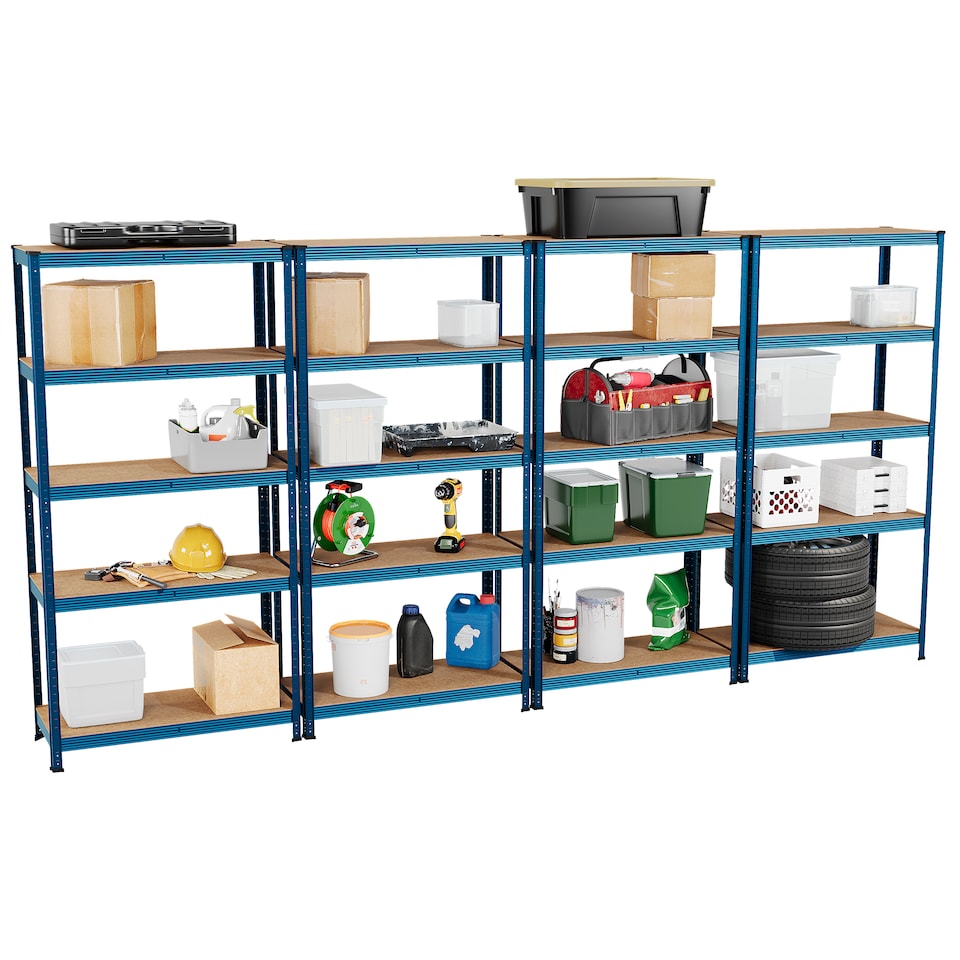 image 1 of Home Vida 5 Tier Heavy Duty Adjustable Steel Garage Shelving, Blue - Holds 875kg - (Set of 4) | Blue | Blue | Medium