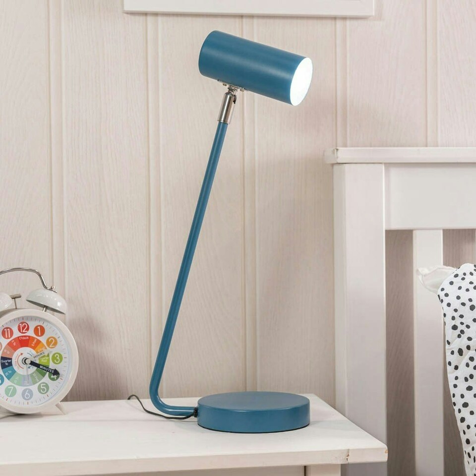 image 1 of ValueLights Adjustable Painted Blue Table Lamp with Blue Drum Shade and Integrated LED 5W Neutral White 3000K Bulb