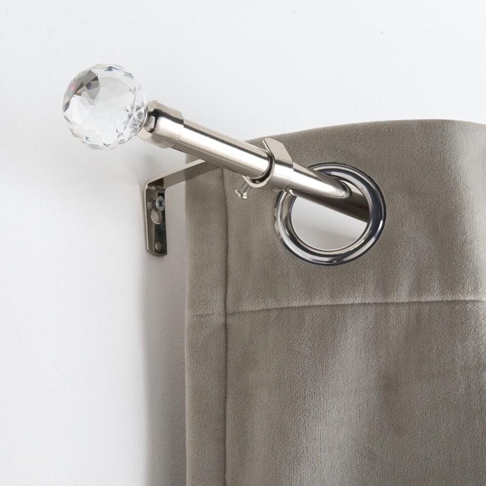 image 1 of OHS Curtain Pole Extendable 16mm Metal Finnials Crystal End Rod 70-120cm