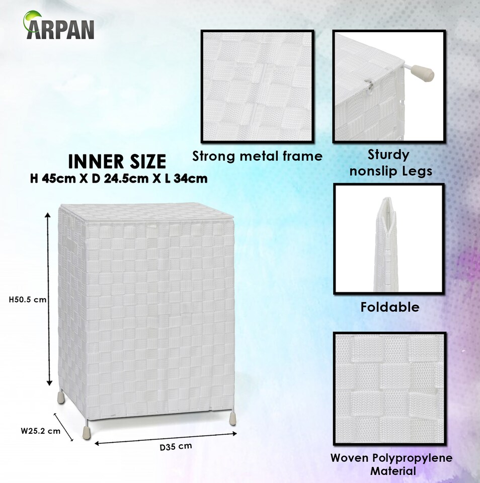image 1 of ARPAN Laundry Basket Hamper with Lid & Insert Handles – Washing Bin Storage Organiser for Clothes, Toys & Household Essentials