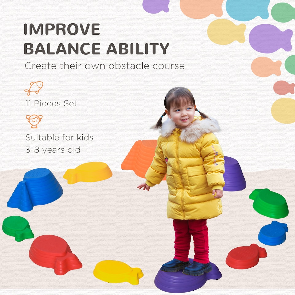 image 1 of Outsunny Kids Balance Stepping Stones - Multicoloured