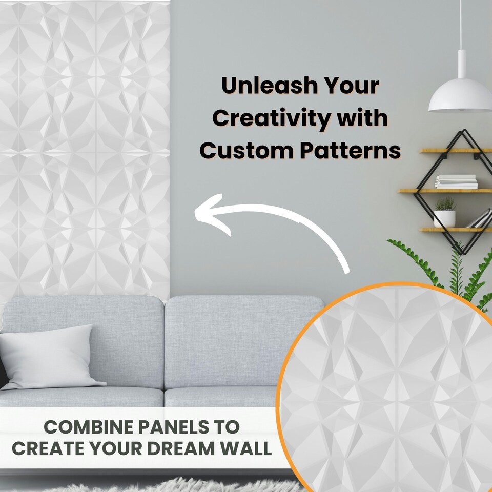 image 1 of NOVECRAFTO Geometric Diamond 3D Wall Panels – 6 Sheets Covering 1.5 sqm (16.15 sqft) – Matte PVC Cladding Panels 50x50cm Diamond Design | Black