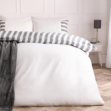 OHS Stripe Edge Bedding Set Microfibre Duvet Cover with Pillowcase | White | White/Grey | Single