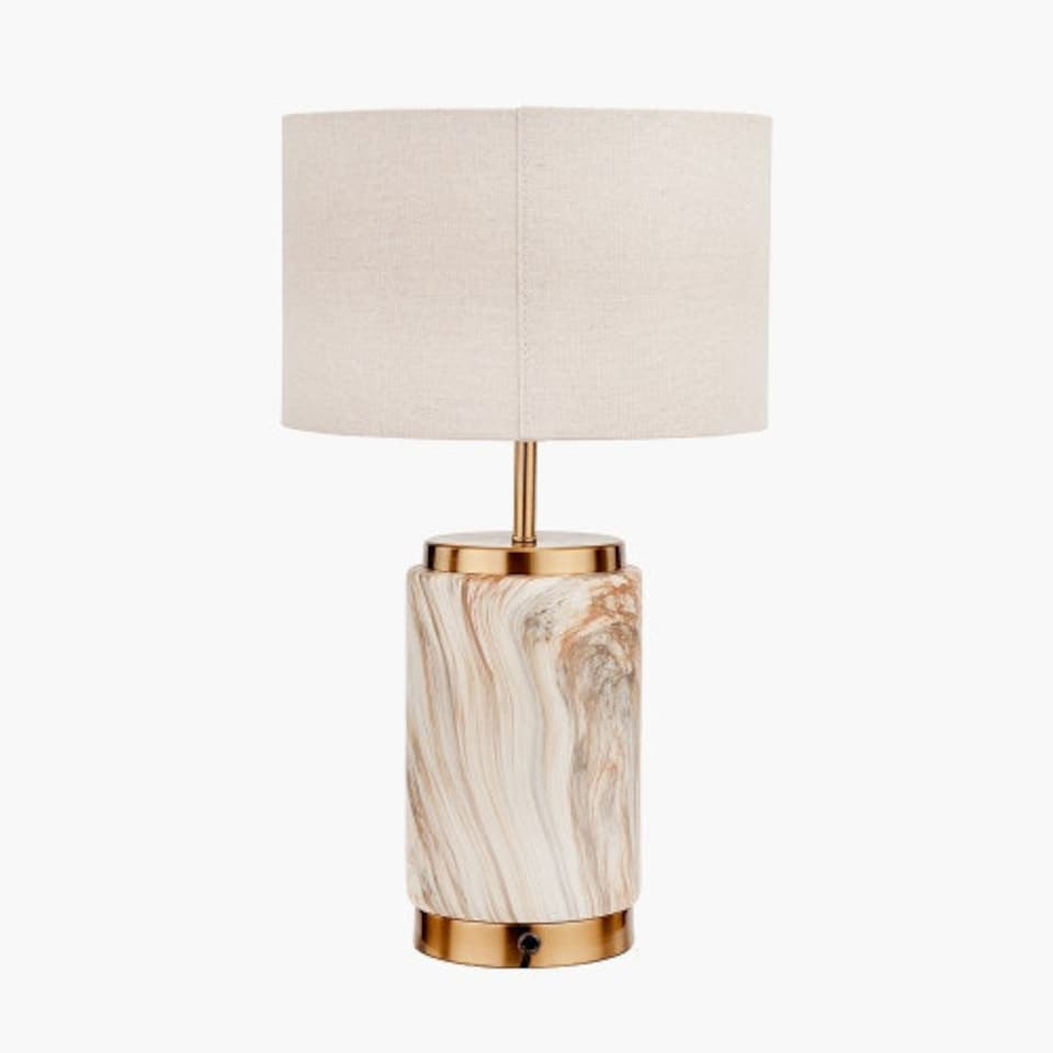 image 1 of Natural Stone Effect Ceramic Table Lamp Cream | Gold