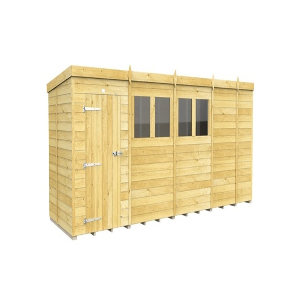 image 1 of 17 x 5 Feet Pent Shed - Single Door With Windows - Wood - L147 x W492 x H201 cm Brown