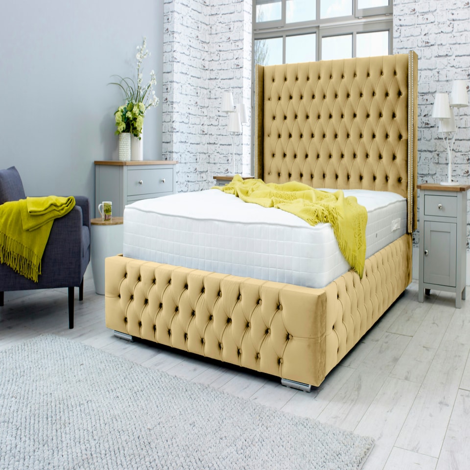 Benito Plush King Bed Frame - Beige