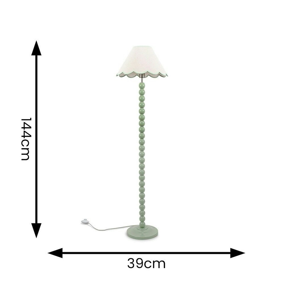 image 1 of ValueLights Bobbles Sage Green Bobbin Floor Lamp with Green Trim Scallop Shade