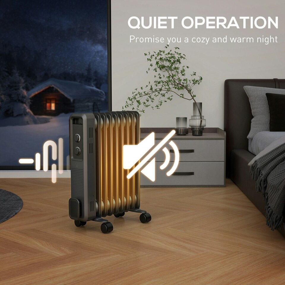 image 1 of HOMCOM Oil Filled Radiator Portable Heater W/ 9 Fin, 3 Heat Settings Grey